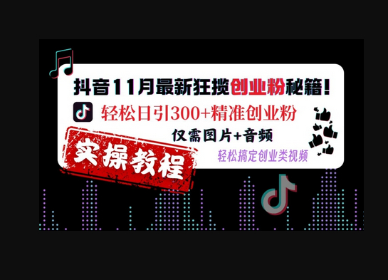 抖音11月最新狂揽创业粉秘籍，轻松日引300+精准创业粉，仅需图片+音频，轻松搞定创业类视频 - 狗凯之家免费源码网