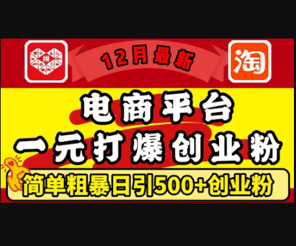 12月最新：电商平台1元打爆创业粉，简单粗暴日引500+精准创业粉，轻松月入过W - 狗凯之家免费源码网