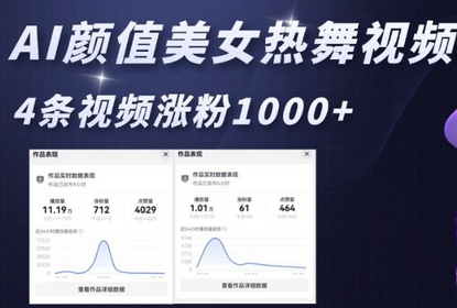 AI颜值美女热舞视频，4条视频涨粉1000+，实测6分钟一条 - 狗凯之家免费源码网