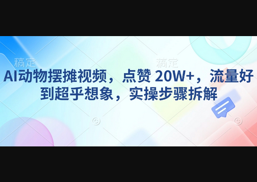 AI动物摆摊视频，点赞 20W+，流量好到超乎想象，实操步骤拆解 - 狗凯之家免费源码网
