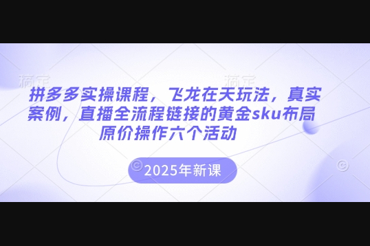 拼多多实操课程，飞龙在天玩法，真实案例，直播全流程链接的黄金sku布局原价操作六个活动 - 狗凯之家免费源码网