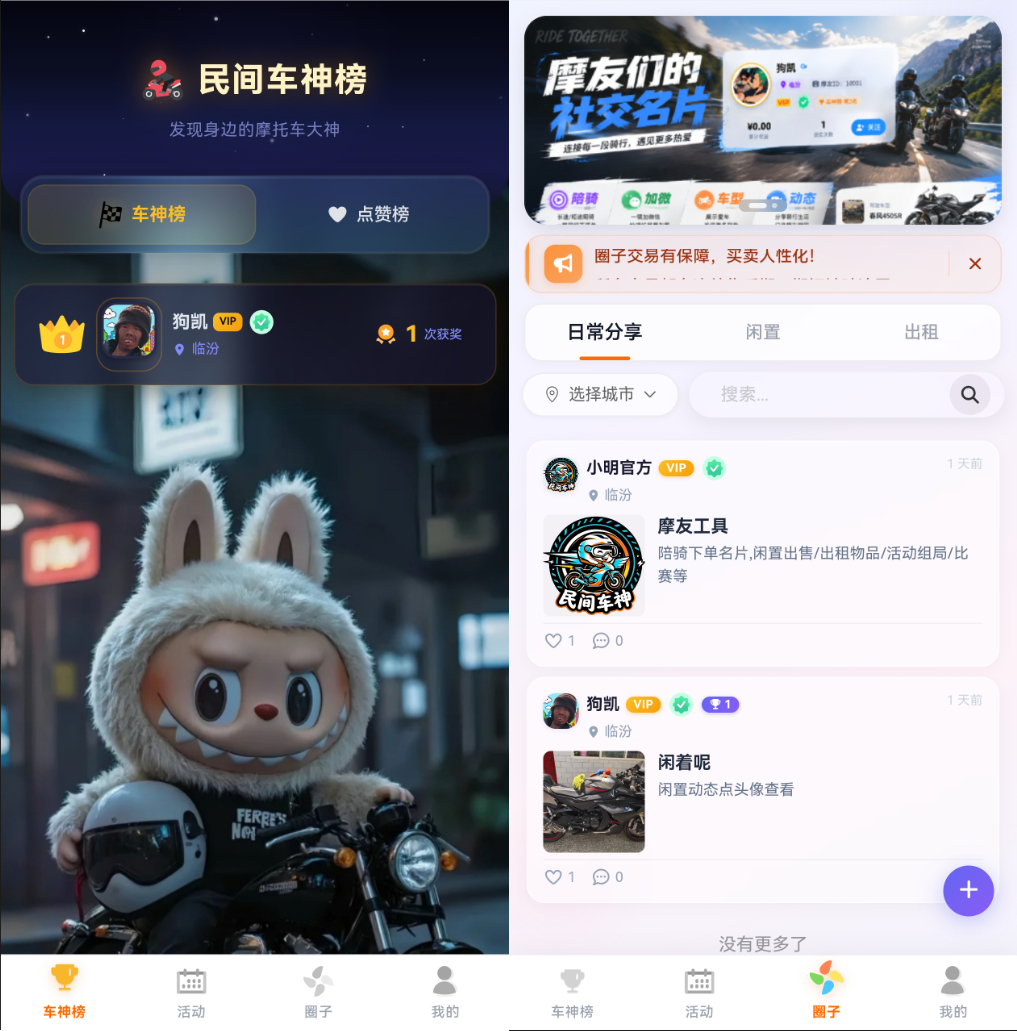 摩托车赛事组局与摩友社区系统,带商城和出租系统/活动组局功能（Vue3 + Node.js 全栈源码） - 狗凯之家免费源码网